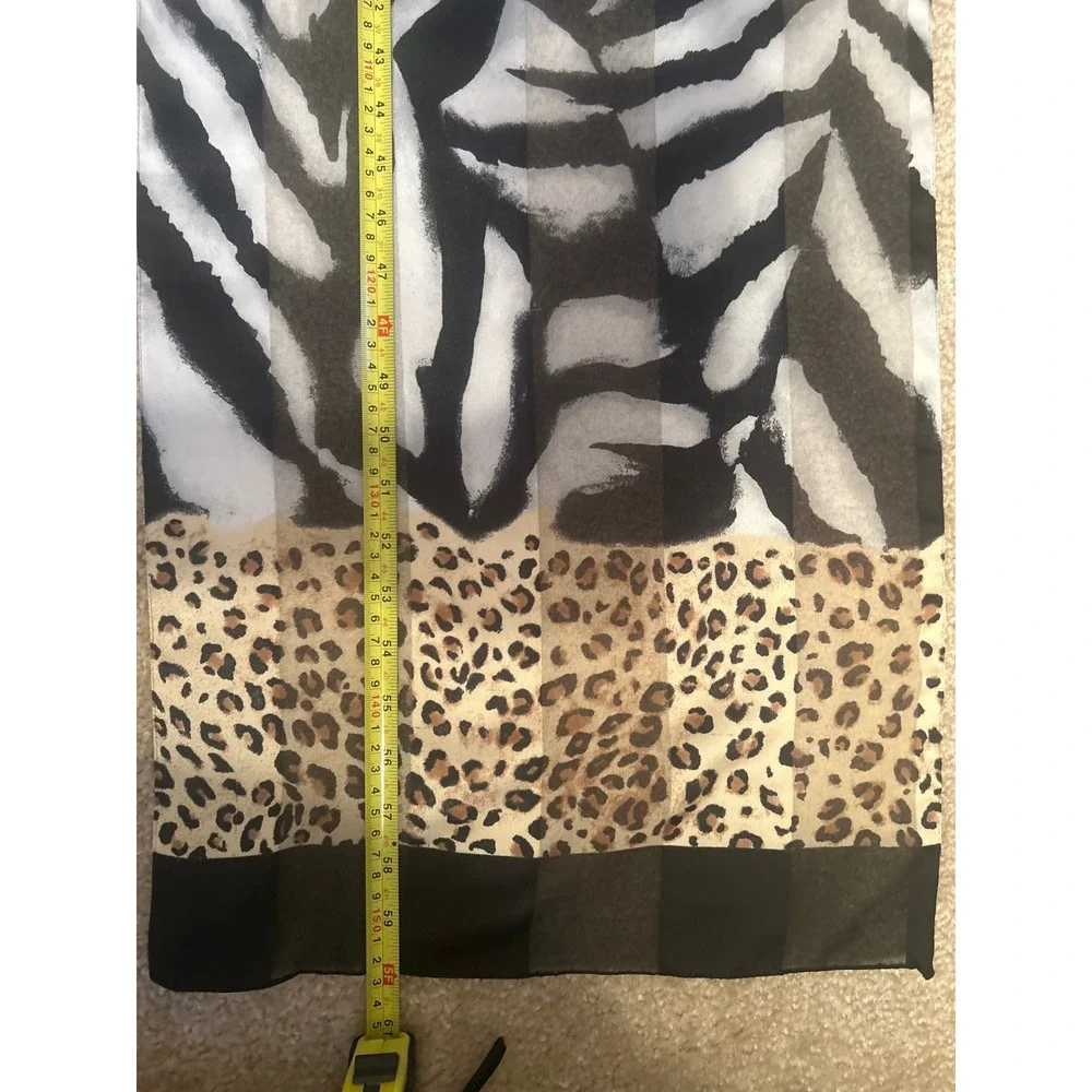 Made in Italy Mixed Animal Print Scarf Zebra Leopard Black White Tan Rectangular